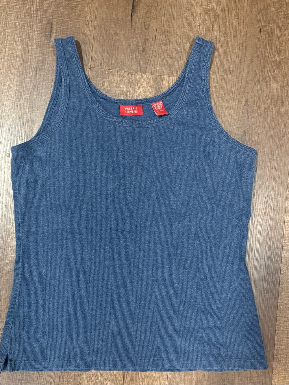 Valerie Stevens Womens Ribbed Tank Top, Size Latge Blue